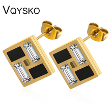 Wholesale 316L Stainlss Steel Square Earring With Black and Clear Zircon Cross Jewelry Gold Color Stud Earrings for women 2024 - compre barato