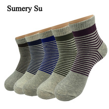 5 Pairs/Lot Ankle Socks Men Stripes Colorful Cotton Outdoor Casual Running Short Thick Socks Male 5 Colors 2024 - buy cheap