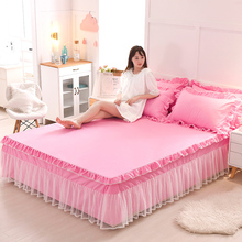 Solid Color Ruffle Lace Bed Skirt Pillowcases 1/3pcs Korea Pink Princess Bedding Bed Sheet Bedspreads Mattress Cover 1.2/1.5/2.0 2024 - buy cheap