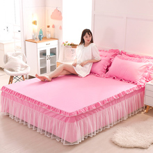 Fundas de almohada de falda de cama de encaje de Color sólido, 1/3 uds, ropa de cama de princesa Rosa coreana, Sábana, colchas, Funda de colchón 1,2/1,5/2,0 2024 - compra barato