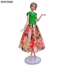 Roupas de boneca para barbie, roupas de boneca da moda para boneca, vestido de festa, top verde e saia midi floral colorida, acessórios de bonecas 1/6, brinquedo de crianças 2024 - compre barato