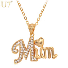 U7 Brand Mothers Day Gift Pendants & Necklaces Wholesale Silver/Gold Color MUM Letters Heart Rhinestone Women Jewelry P3109 2024 - buy cheap