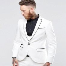Mais recente design branco/azul escuro/conjunto de terno masculino, casaco longo (jaqueta + calças + colete), festa de casamento, ternos para homens, smoking, padrinho 2024 - compre barato