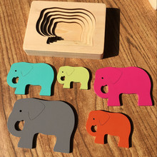 Montessori Early Learning Educational Toys For Children Wooden Multi-layered 3D Puzzle Gradient Color Animal Panel Elephant 2024 - buy cheap