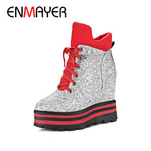 ENMAYER Winter Woman's Shoes Hight Increasing High Heels Ankle Boots Ladies Lace UP Platform Shoes Fashion Wedges Boots CY082 2024 - buy cheap