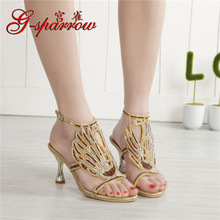 G-sparrow New Summer Rhinestone Fashion Sandals Stiletto High-heeled Diamond Crystal Shoes Sexy 2024 - buy cheap