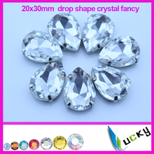 Pear Fancy crystal 20x30mm Drop shape glass gemstones clear color strass chatons sew on rhinestones with setting for dress 2024 - buy cheap