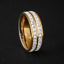 Двухрядные кольца с прозрачными кристаллами золотого цвета из нержавеющей стали, круглые кольца на палец для женщин, обручальные свадебные Роскошные ювелирные изделия, подарок 2024 - купить недорого