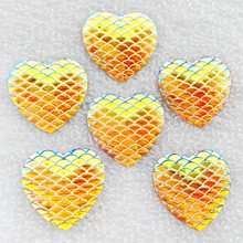 12pcs 25mm Heart Shape Fish Scale Flat Resin Drill, Patch Mermaid Heart Plating AB Color rhinestones -A462 2024 - buy cheap