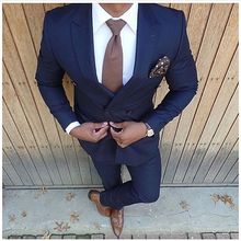 New Arrival Double Breasted Navy Blue Groom Tuxedos Peak Lapel Groomsmen Mens Wedding Suits Blazers (Jacket+Pants+Tie) W:568 2024 - buy cheap