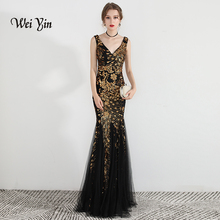 weiyin Luxury Long Evening Dress Sequin Mermaid Evening Gown Deep V Black Formal Prom Dresses Robe De Soiree WY875 2024 - buy cheap