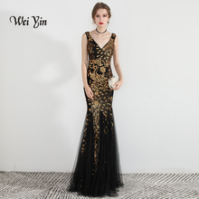 Weiyin Luxo Longo Vestido De Noite De Lantejoulas Mermaid Vestido de Noite V Profundo Preto Formal Prom Vestidos Robe De Soirée WY875 2024 - compre barato