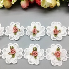 20X White Diamond Rose Flower Embroidered Lace Trim Applique Trimming Ribbon Fabric Sewing Craft Handmade Wedding Decoration 2024 - buy cheap