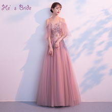 He's Bride vestido de fiesta de graduación Rosa Sling Feifei Sleeve Applique piso-length Lace Up Back tamaño personalizado Formal Party Prom vestidos 2024 - compra barato