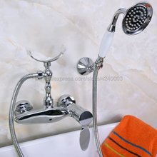 Grifo mezclador de baño cromado pulido montado en la pared, grúa con cabezal de ducha de mano, Kna259 2024 - compra barato