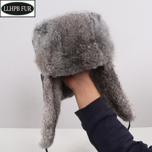 New Full Pelt  Men Real Rabbit Fur Bomber Caps Unisex Winter Warmer Soft 100% Natural Rabbit Fur Hats Russian Women Real Fur Hat 2024 - buy cheap