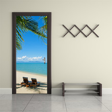 Modern Simple 3D Beach Seascape Door Stickers For Bedroom Art Home Decor Mural Self Adhesive Vinyl DIy Wooden Door Renew Decals 2024 - buy cheap