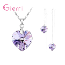 Romantic Lovely Crystal Ocean Heart Real 925 Sterling Silver Pendant Necklace Earring Jewelry Set Women Wedding Gifts 2024 - buy cheap