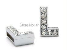 Fashion charms 50PCS 8mm " L " full rhinestones slide letter diy alphabet fit for 8mm belt 2024 - buy cheap