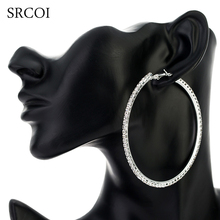 SRCOI 11.11 Fashion Big Crystal Earrings Hoops Large Hoop Earrings Silver Color Oorbellen Rond Creoles For Women Circle Jewelry 2024 - buy cheap