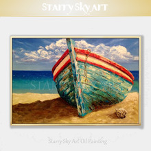 Unframed Hand-painted High Quality Modern Fine Art Boat Oil Painting on Canvas Beautiful Wall Art Boat in Beach Oil Painting 2024 - buy cheap