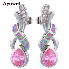 Brand hot buying online Wholesale & Retail Pink Zircon Purple Fire Opal Silver Stamped Drop Earrings Fashionl Jewelry OE306A 2024 - buy cheap