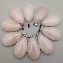 Fashion natural rose quartzs stone pendants Charms pink crystal big water drop for necklace 25x40mm Wholesale 10pcs/lot 2024 - buy cheap