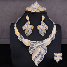 Luxury Hollow Leaf African Cubic Zircon Statement Jewelry Sets For Women Wedding Dubai Bridal Jewelry Sets 2019 New 2024 - buy cheap
