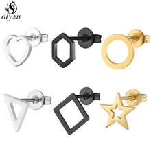 Oly2u Fashion Hollow Geometric Earrings for Women Small Round Heart Triangle Stud Earrings 2019 bijoux acier inoxydable femme 2024 - buy cheap