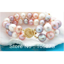 Venta al por mayor de joyería de perlas raras naturales 2 hebras 10-11mm redondo blanco rosa Natural perla pulsera de calidad superior joyería 2024 - compra barato