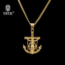 TBTK Punk Crucifix Jesus Cross Navy Rudder Anchor Pendant Necklace Classic Gold Chain Men Stainless Steel Jewelry Wholesale 2024 - buy cheap