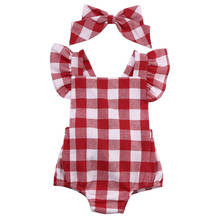 HOT Sale Fresh Toddler Newborn Baby Girls Bow Sleeveless Ruffled Checked Bodysuit Romper Backless Jumpsuit Outfits 2pcs Set 2024 - buy cheap