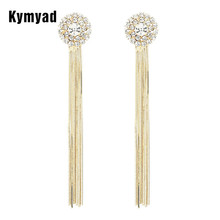 Kymyad Brincos Gold Color Korean Crystal Stud Earrings For Women Tassel Chain Long Earrings Wedding Bridal Jewelry Heart Earring 2024 - buy cheap