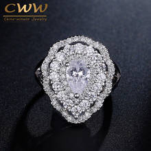 CWWZircons Brand Vintage White Gold Color Large CZ Stone Setting Wedding Band Ring For Women Engagement Jewelry R103 2024 - buy cheap