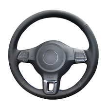 Capa de volante de couro artificial costura à mão pu, para volkswagen golf 6 mk6 jetta 6 polo 2011 2012 2013 2014 acessórios 2024 - compre barato