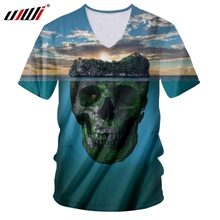 Ujwi-camiseta 3d terrestre de caveiras, camiseta masculina com gola v, tema de paisagem, camiseta casual unissex de tamanho grande 2024 - compre barato
