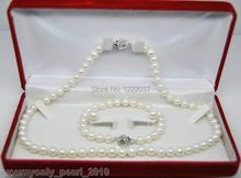 Conjuntos de joias naturais de pérolas brancas e aaa, 8-9mm (colar, pulseira, brinco), fecho de prata esterlina 925 2024 - compre barato