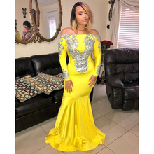 Sliver Yellow Mermaid Prom Dresses 2019 New Off The Shoulder Long Sleeve Floor Length Formal Evening Dress Party Gowns 2024 - buy cheap