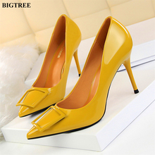 Square Buckle Fashion Lady OL Office Shoes 2021 New Women Concise Patent Leather Shallow High Heels Shoes Pointy Toe Women Pumps 2024 - buy cheap