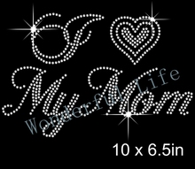 Envío gratis diseño de transferencia con motivo de diamantes de imitación I Love Mom Rhinestone Hotfix Transferencia de hierro en patrón de bordado 2024 - compra barato