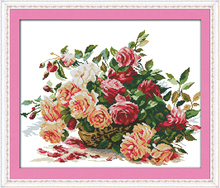 A basket of roses cross stitch kit flower 18ct 14ct 11ct count printed canvas stitching embroidery DIY handmade needlework 2024 - buy cheap