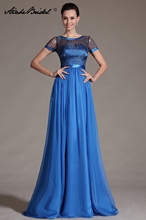 Elegant Blue O Neck Mother of the Bride Dresses Chiffon Short Sleeves Floor Length Wedding Guest Gown Custom Made 2024 - buy cheap