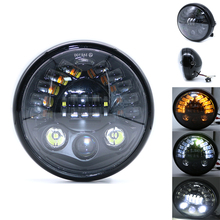 Универсальный 7-дюймовый сменный налобный фонарь для мотоцикла Ретро черный скутер круглая фара дальнего ближнего света мотоциклетный мотор мото передняя лампа 2024 - купить недорого