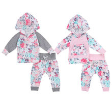 HIRIGIN Newborn Kid Baby Girl Flower Hooded Tops+ Pants Leggings casual Autumn Outfits pocket print Clothes 0-24M 2024 - buy cheap