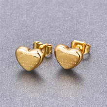 Martick Lovely Heart Stud Earrings Heart Shape Fashion Stud Earrings Brincos For Girl Present Never Fade E198 2024 - купить недорого
