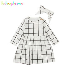 2-6Years 2Piece Spring Fall Clothes Children Dresses Long Sleeve Fashion Plaid Toddler Girls Dress+Headband Baby Clothing BC1020 2024 - buy cheap