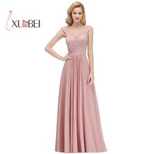 Vestido de festa longo Sexy V Neck Dusty Pink Lace Evening Dresses Long Cap Sleeves Chiffon Prom Dresses Formal Party Gowns 2024 - buy cheap
