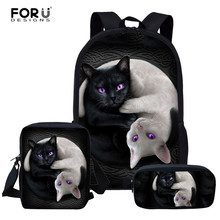 FORUDESIGNS-mochilas escolares con estampado de gato negro para niños, morrales escolares ligeros para adolescentes y niñas 2024 - compra barato