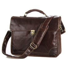 Винтажный Мужской портфель из натуральной кожи, подходит для ноутбука 14 дюймов, мужская деловая сумка через плечо PR087091 2024 - купить недорого