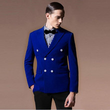 Men Suits Set Costume Royal Blue Double Breasted Blazer With Black Pants Suit For Wedding Prom Printing Coat Tuxedos 2024 - buy cheap